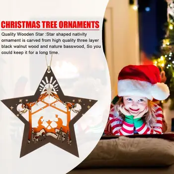 De crăciun, Sfânta Familie Ornament din Lemn Meșteșug Xmas Copac Agățat Gol în Formă de Pom de Crăciun Înger Statuie Stea Ornament P2Z0