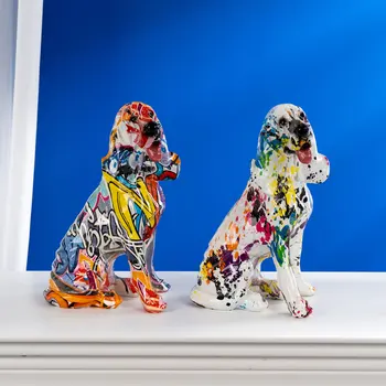 Arta Graffiti Creativitatea Moderne, Pline De Culoare Basset Statuie Ridicata Birou Ornamente De Imprimare Rășină Câine De Companie Decor Acasă Meserii