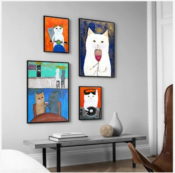 Arta de perete Imaginile pentru Camera de zi Dormitor Copil Pepinieră Cuadros Decor Acasă de Desene animate Pisica Postere si Printuri Panza Pictura in Ulei