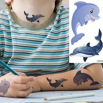Balena albastra Delfin de Desene animate Drăguț Tatuaj Temporar Pentru Copii Autocolante Impermeabil Tatuaje False Femei Braț Art Tatoo 3D Personalizat Decal
