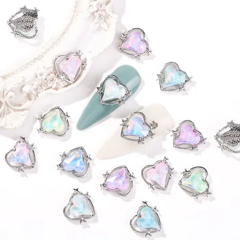 10buc/lot Populare Aurora Îndreptată de Jos în Formă de Diamant Răsucite Piersic Inima Încorporarea Diamant Stil Simplu de Argint Decorarea Unghiilor